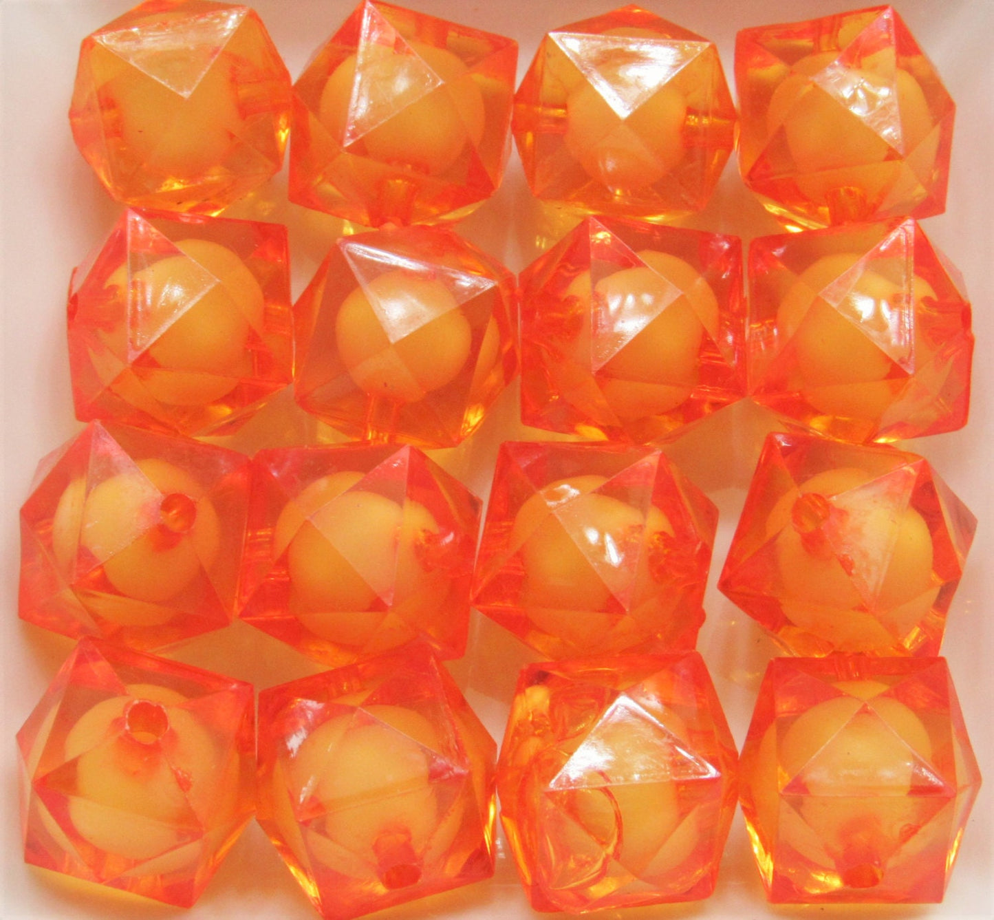 Orange 20mm  Transparent Beads, Bead In A Bead Bubblegum Bead, Chunky  Bead Supply , Chunky Bead Bubblegum Bead