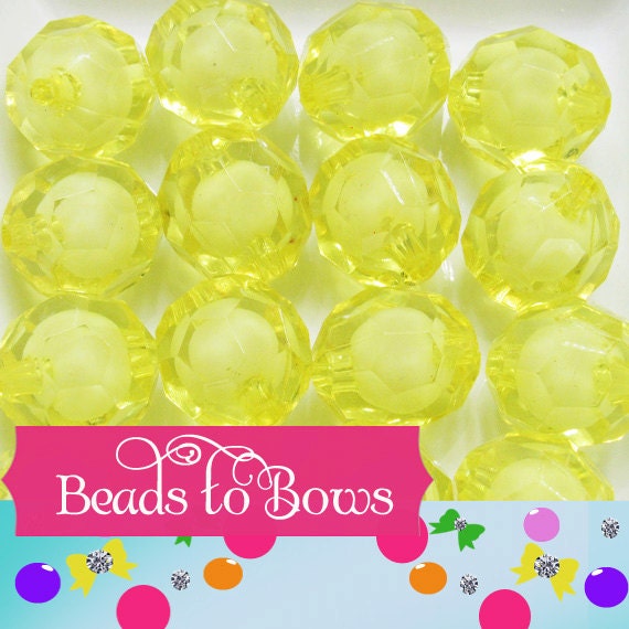 20mm Yellow Hexagon Beads, Bead in a Bead, Bubblegum Gumball Bead, Chunky Faceted Bead Supply, Transparent Beads, Chunky Bead