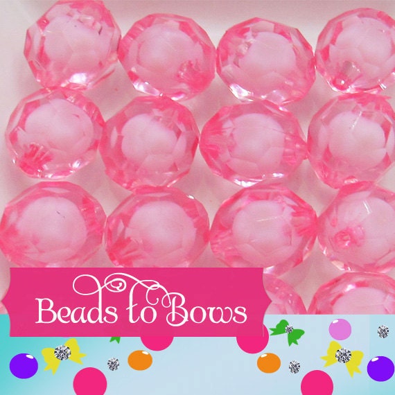 20mm Light Pink Hexagon Beads, Bead in a Bead, Bubblegum Gumball Bead, Chunky Faceted BlueTransparent Beads, Chunky Bead