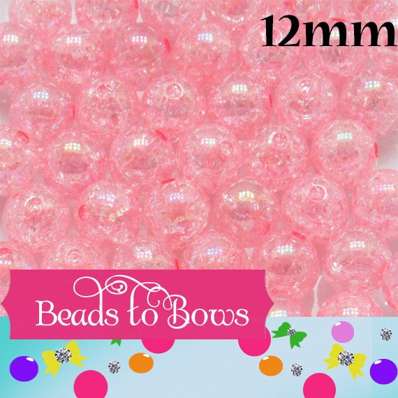 12mm AB Pink Crackle Bubblegum Beads, Gumball Beads, Chunky Necklace Bead Supply, Bubblegum Beads, Crackle Beads, Bead Supply