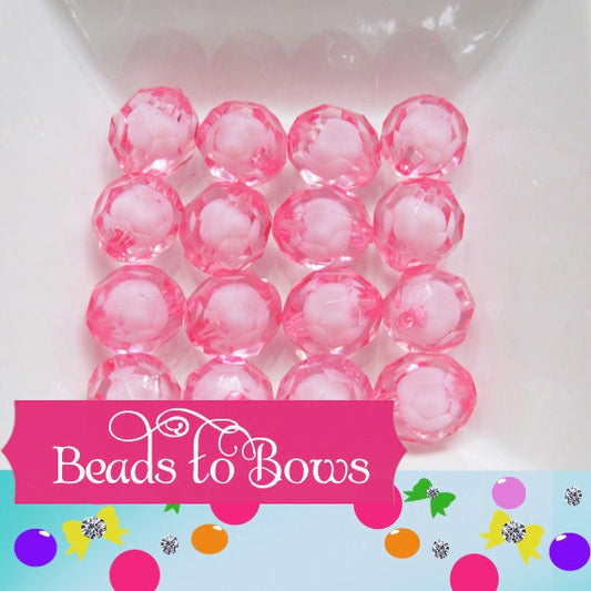 20mm Light Pink Hexagon Beads, Bead in a Bead, Bubblegum Gumball Bead, Chunky Faceted BlueTransparent Beads, Chunky Bead